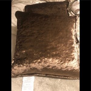 2 Velvet down bronze brown throw pillow Zipper seam needs mending.